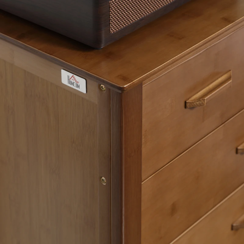 HOMCOM Tall Dresser for Bedroom, 6 Drawer Dresser, Chest of Drawers with Bamboo Frame, Brown