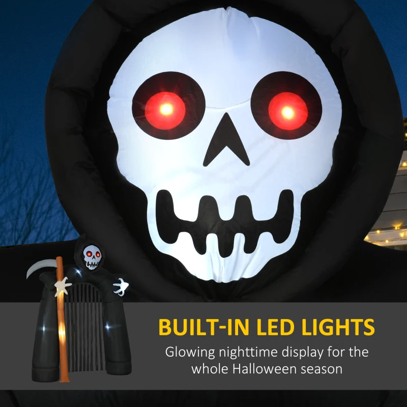 HOMCOM 9.5ft Halloween Inflatables, Grim Reaper Archway, Giant Outdoor Blow Up Yard Decoration with Build-in LED