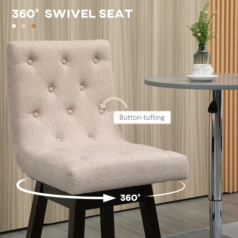 HOMCOM Counter Height Bar Stools, Swivel Bar Chairs, 25.5" High Fabric Tufted Breakfast Barstools for Kitchen, Set of 4, Beige