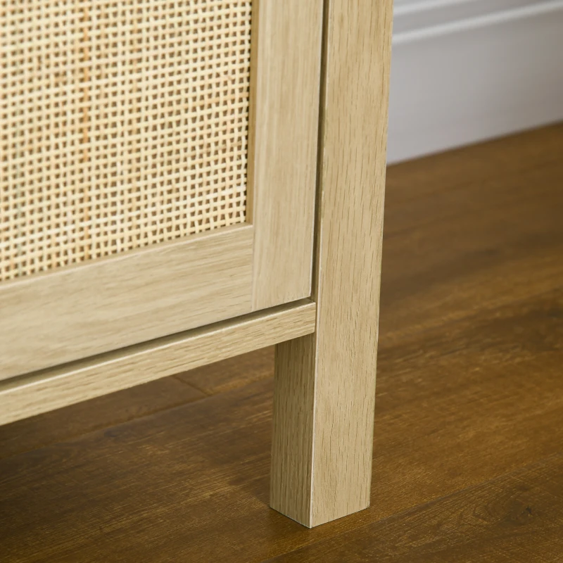 HOMCOM Boho TV Stand for 60 Inch Television, Entertainment Center with Rattan Door, Adjustable Shelf, and Storage Cabinets, Wood TV Console Cabinet for Living Room, Bedroom, Natural Wood