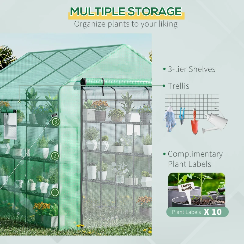 Outsunny 8' x 6' x 7' Temporary Greenhouse for Growing Flowers with Mesh Door & Windows Green
