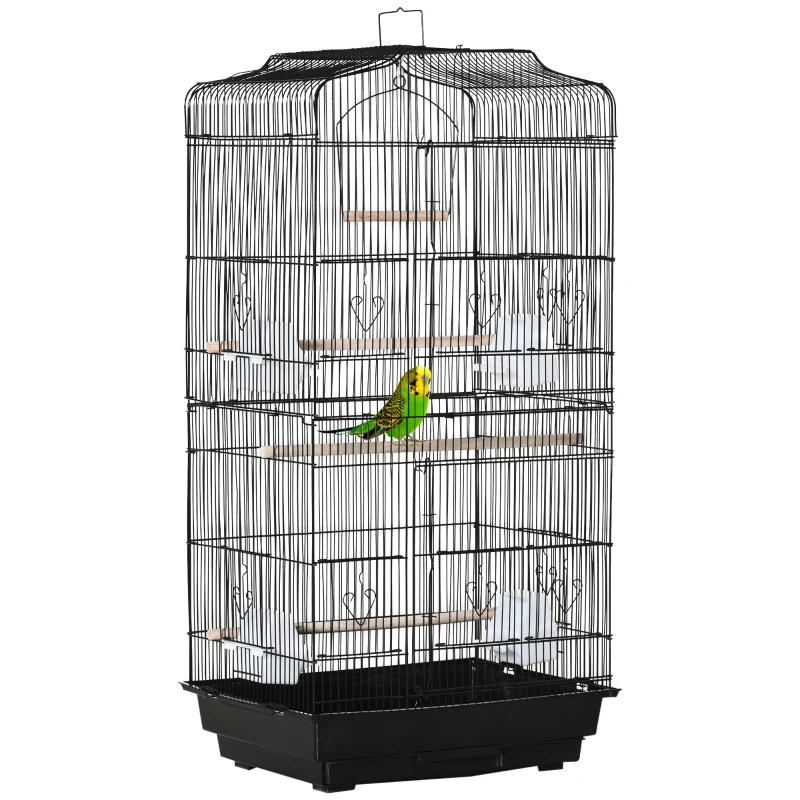 PawHut 36" Bird Cage for Finches Canaries Budgies, Parrot Cage with Accessories Handle, Black