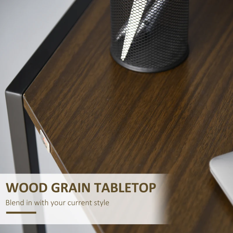 HOMCOM Space-Saving Corner Desk, Small Computer Desk with Metal Frame, Writing Desk for Home Office, Small Spaces, Dark Walnut