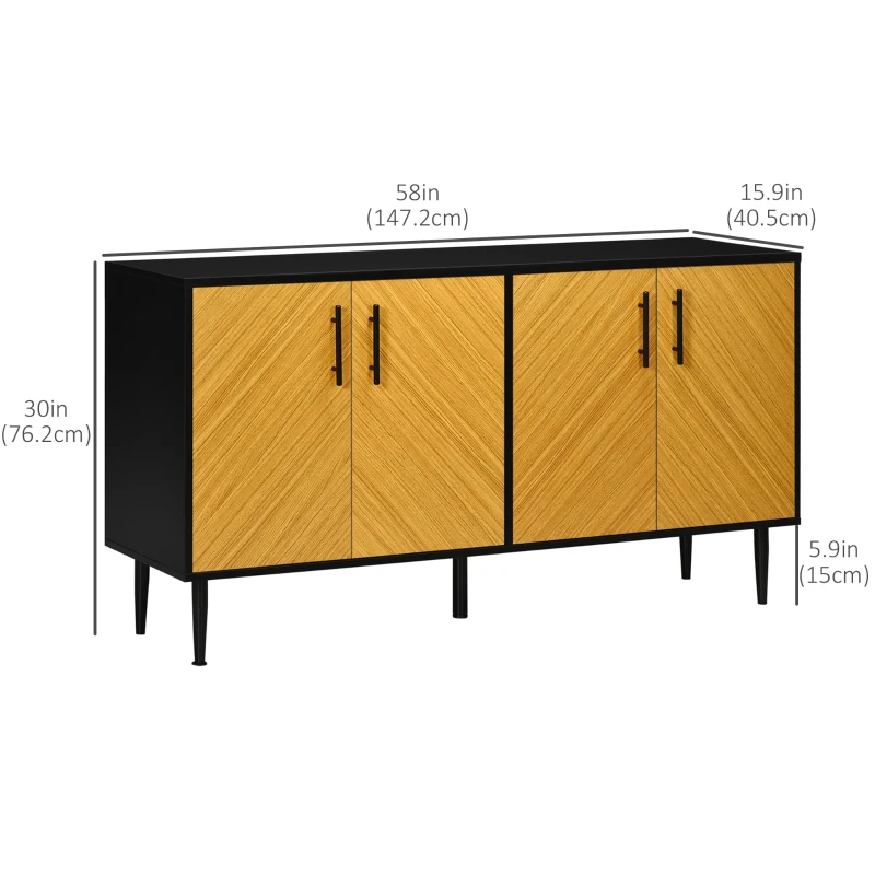 HOMCOM Modern Buffet Sideboard Kitchen Dining Storage Bar Cabinet with Adjustable Shelves Yellow