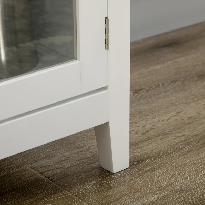 HOMCOM Modern Buffet Sideboard with Glass Doors, Kitchen Cabinet with 3 Drawers and Wine Storage, Coffee Bar Cabinet, White