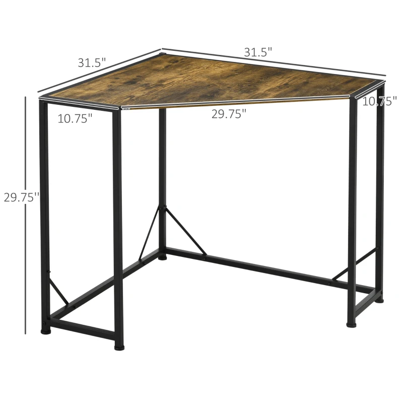 HOMCOM Space-Saving Corner Desk, Small Computer Desk with Metal Frame, Writing Desk for Home Office, Small Spaces, Rustic Brown
