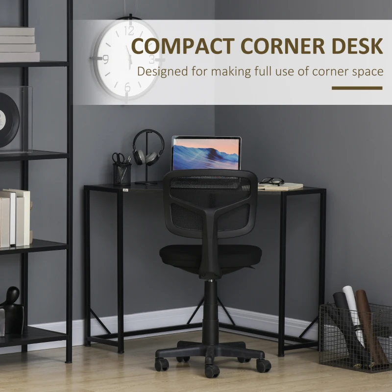 HOMCOM Space-Saving Corner Desk, Small Computer Desk with Metal Frame, Writing Desk for Home Office, Small Spaces, Gray