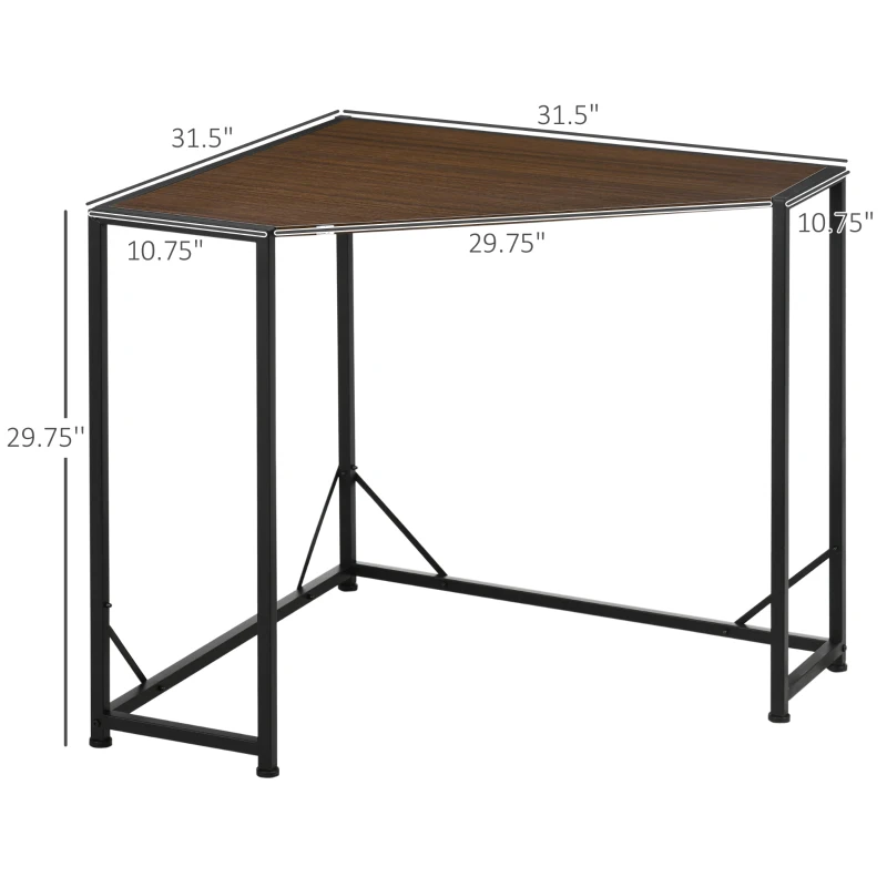 HOMCOM Space-Saving Corner Desk, Small Computer Desk with Metal Frame, Writing Desk for Home Office, Small Spaces, Dark Walnut