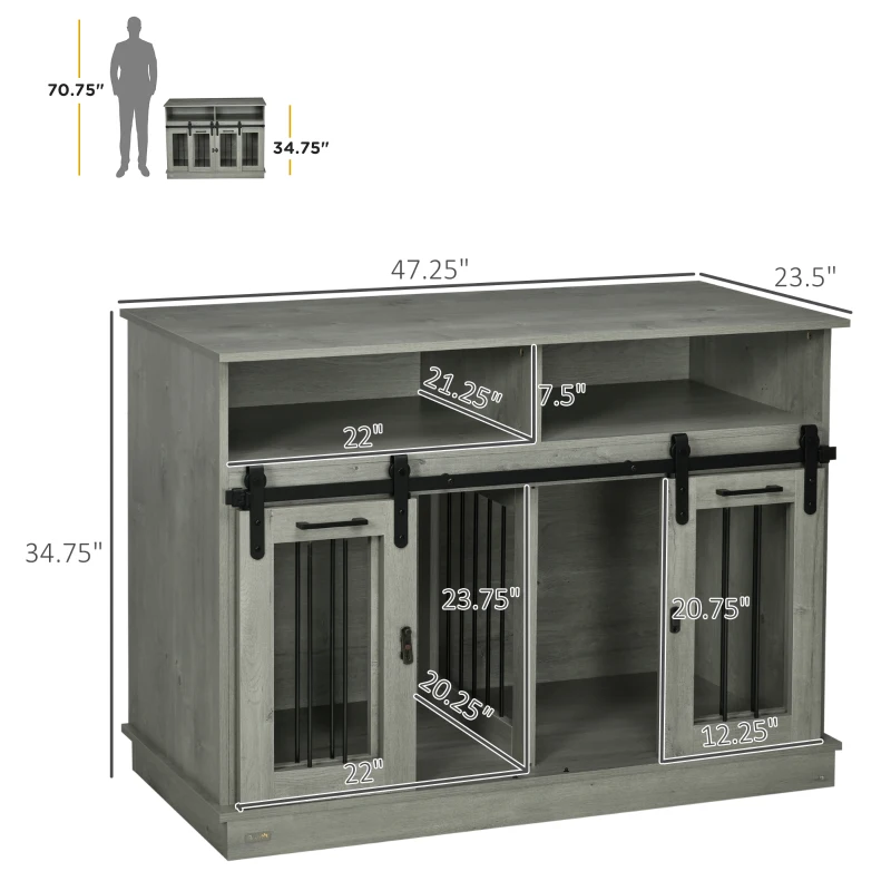 PawHut Dog Crate Furniture for Large Small Dogs, Double Dog Kennel, Gray
