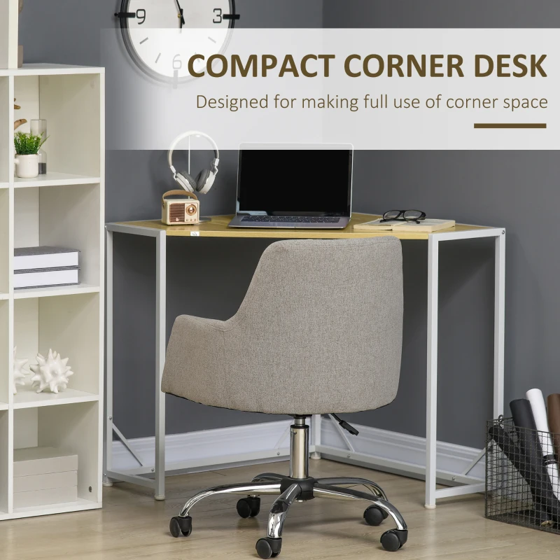 HOMCOM Space-Saving Corner Desk, Small Computer Desk with Metal Frame, Writing Desk for Home Office, Small Spaces, Natural
