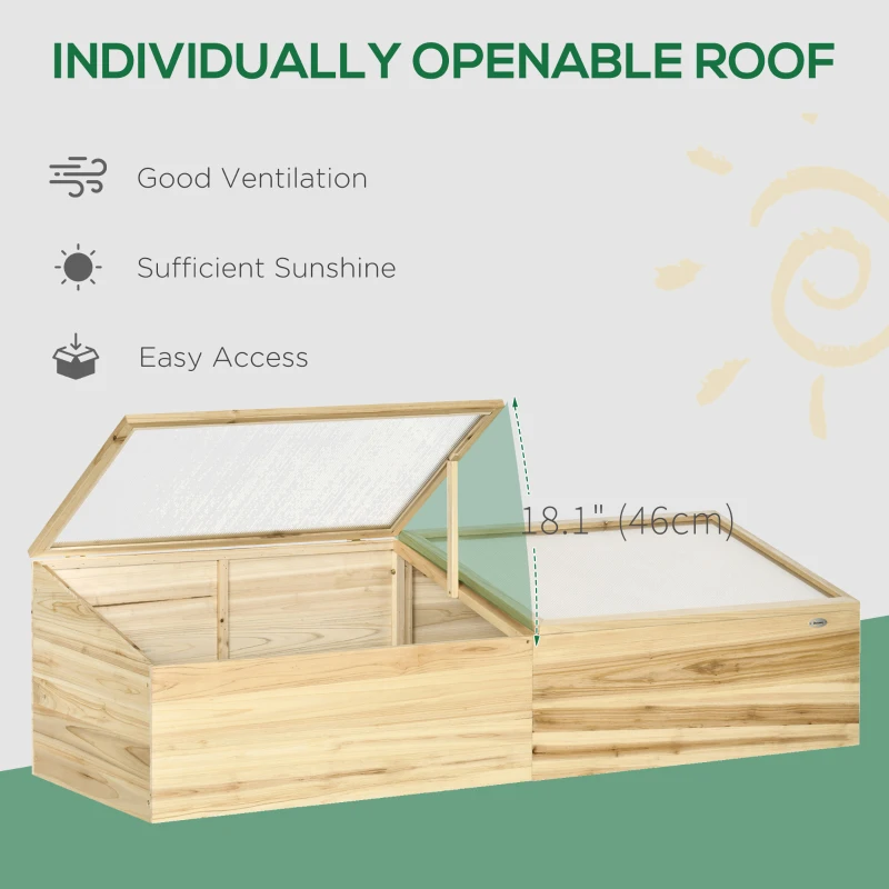 Outsunny Wooden Cold Frame with Openable Roof, Portable Mini Greenhouse for Indoor, Outdoor, Flowers, Vegetables, Plants, 66.9"x19.7"x17.7", Natural