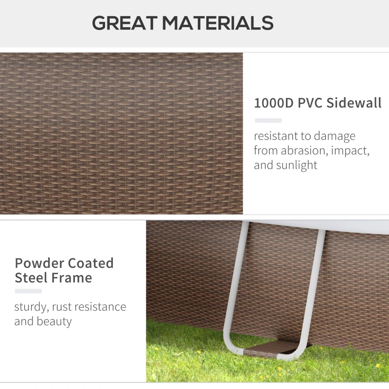 Outsunny 18' x 10' x 42" Above Ground Swimming Pool, Semi-Inflatable Rectangular Steel Frame Pool with Filter Pump, Safety Ladder, Cover, and Mat, for 1-8 People, Brown