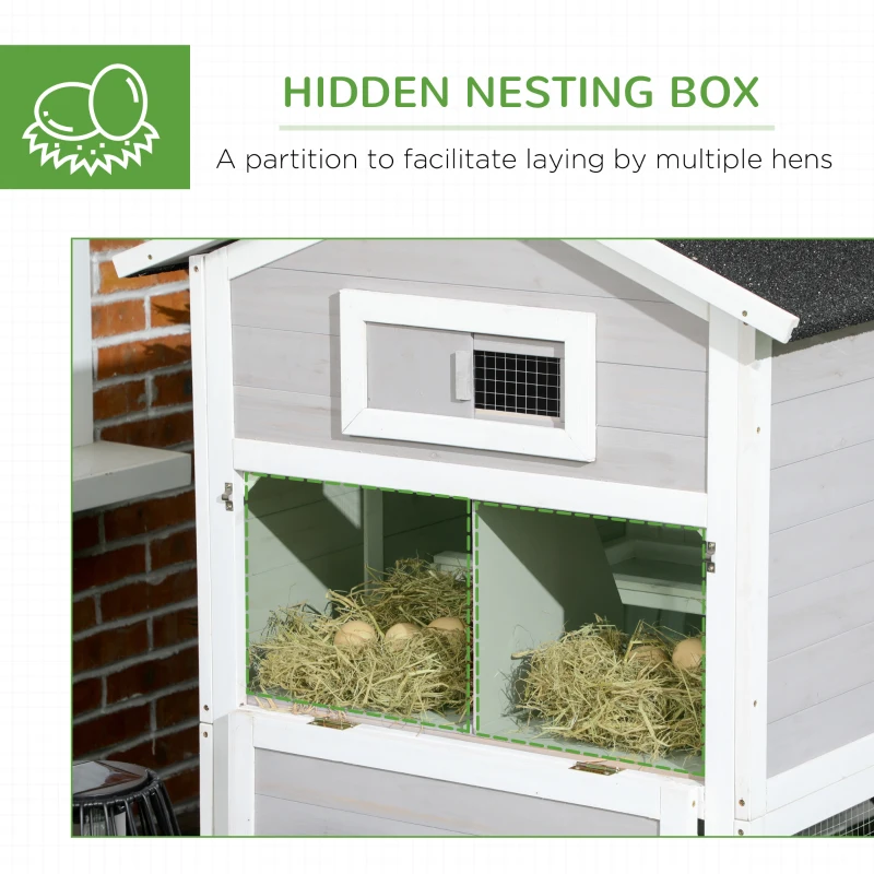 PawHut Wooden Chicken Coop with Run for 3 - 4 Chickens, Hen House with Nesting Box, Removable Tray, Outdoor Poultry Cage, 77.5" x 32.5" x 46", Light Gray