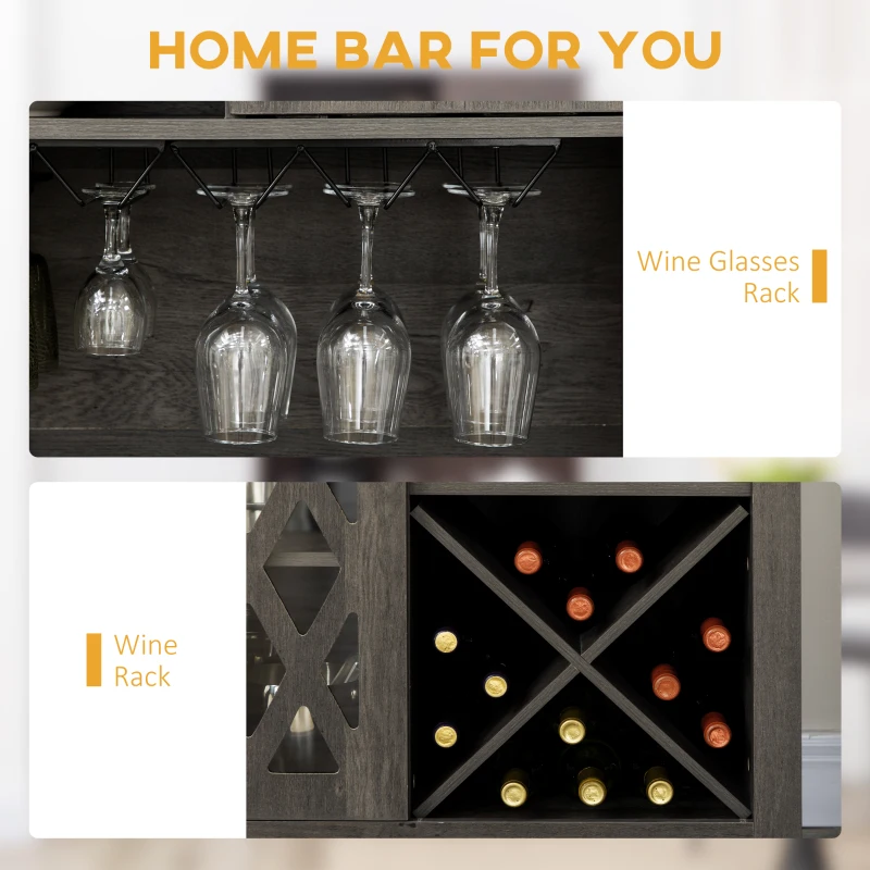 HOMCOM 72" Kitchen Pantry, Buffet with Hutch, Cupboard for Microwave, 2 Door Cabinets, Wine Glasses Rack, Wine Rack, Dark Grey