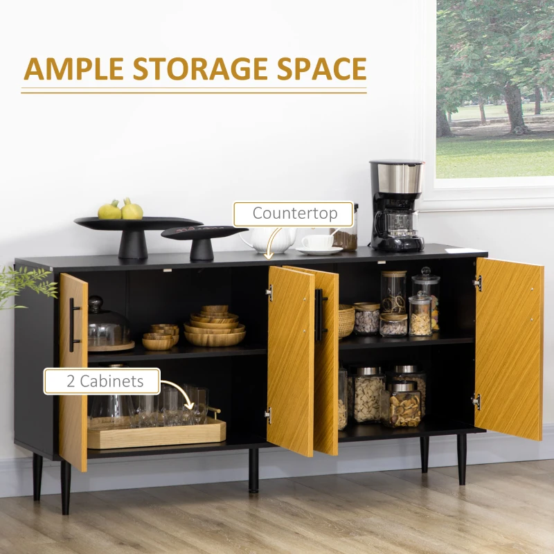 HOMCOM Modern Buffet Sideboard Kitchen Dining Storage Bar Cabinet with Adjustable Shelves Yellow