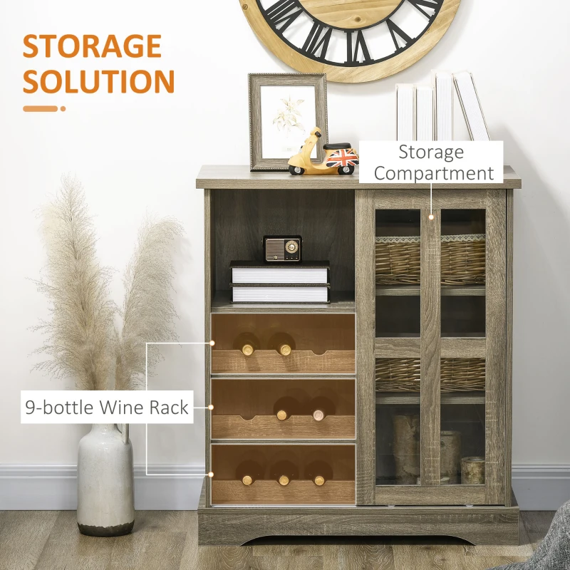 HOMCOM Buffet Table Sideboard and Buffet with Wine Racks Sliding Glass Door Storage Shelves for Living Room Gray