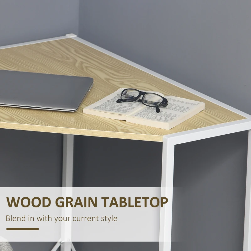 HOMCOM Space-Saving Corner Desk, Small Computer Desk with Metal Frame, Writing Desk for Home Office, Small Spaces, Natural