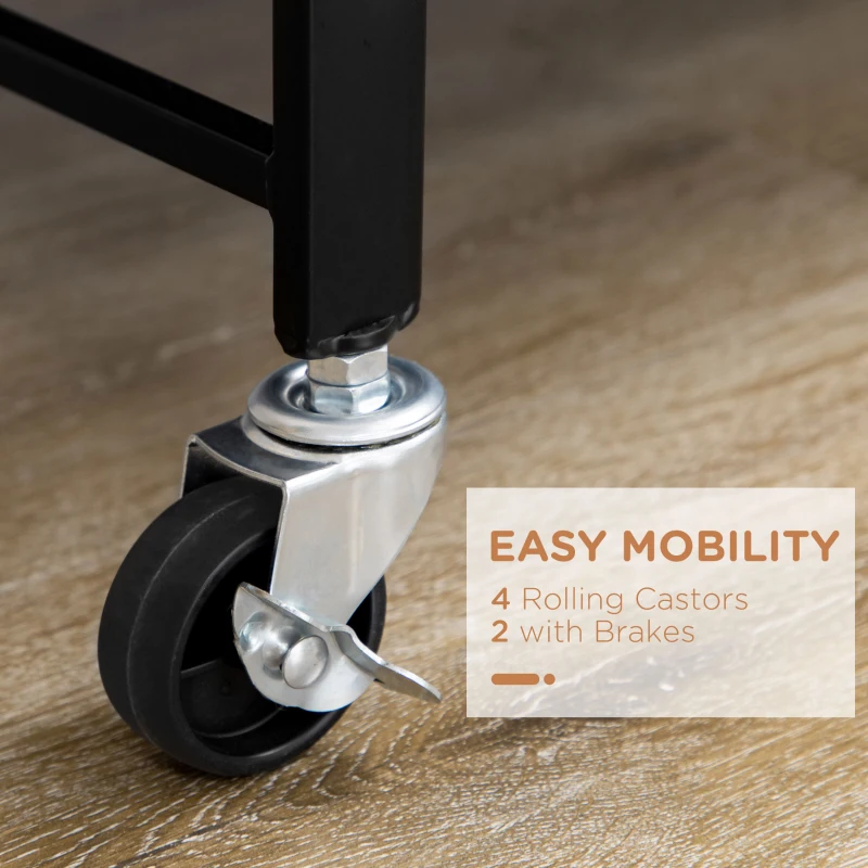 HOMCOM 3 Tier Utility Cart, Kitchen Rolling Cart with Lockable Wheels, Multifunctional Storage Shelves for Living Room, Black