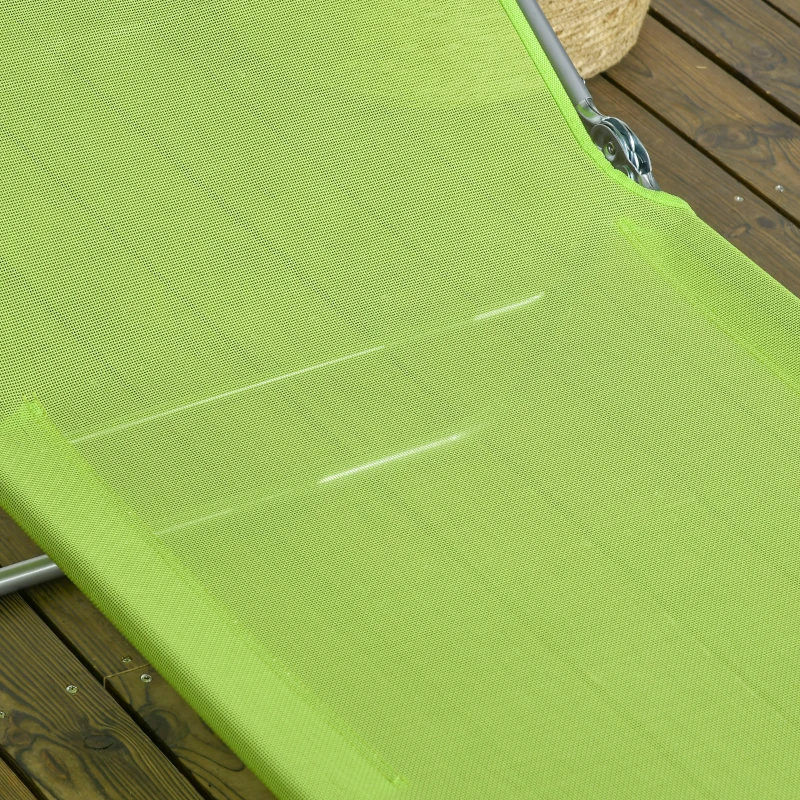 Outsunny 2 Piece Folding Chaise Lounge Chairs, Pool Sun Tanning Chairs with Reclining Back, Breathable Mesh Seat, Headrest for Beach, Yard, Patio, Green