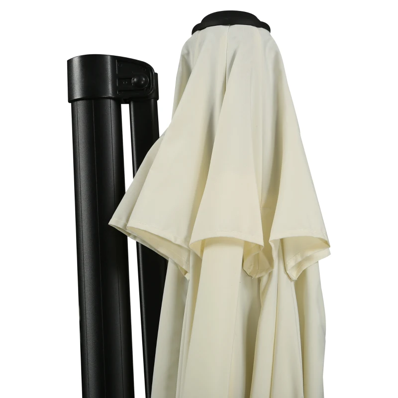 Outsunny 10ft Offset Patio Umbrella with Base, Hanging Aluminum and Steel Cantilever Umbrella with 360° Rotation, Easy Tilt, 8 Ribs, Crank, Cross Base for Poolside, Garden, Cream
