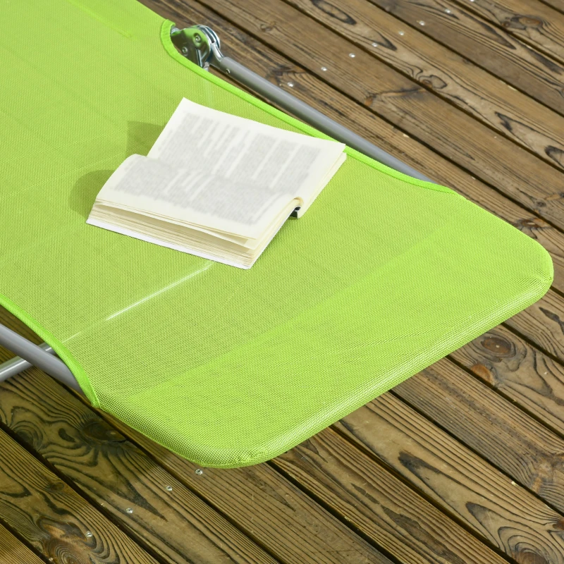 Outsunny 2 Piece Folding Chaise Lounge Chairs, Pool Sun Tanning Chairs with Reclining Back, Breathable Mesh Seat, Headrest for Beach, Yard, Patio, Green