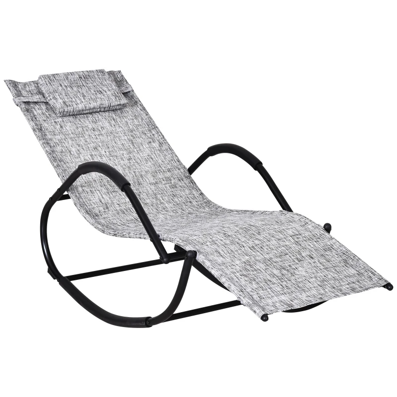 Outsunny Patio Texteline Rocking Lounge Chair Zero Gravity Rocker Outdoor Recliner Seat w/ Padded Pillow Grey