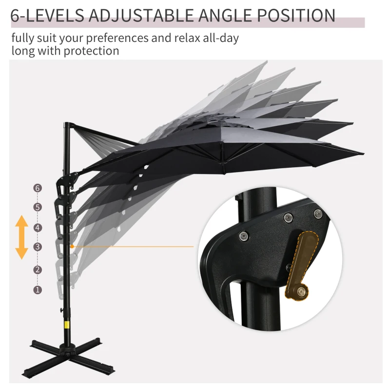 Outsunny 10ft Offset Patio Umbrella with Base, Hanging Aluminum and Steel Cantilever Umbrella with 360° Rotation, Easy Tilt, 8 Ribs, Crank, Cross Base for Poolside, Garden, Gray