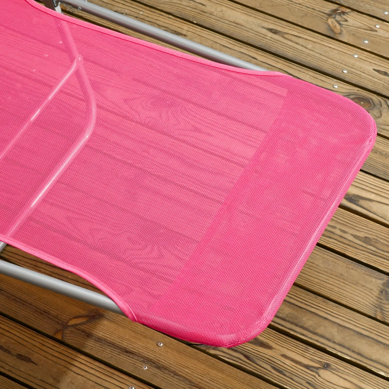 Outsunny 2 Piece Folding Chaise Lounge Chairs, Pool Sun Tanning Chairs with Reclining Back, Breathable Mesh Seat, Headrest for Beach, Yard, Patio, Pink