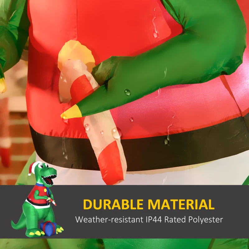 HOMCOM 6ft Christmas Inflatables Outdoor Decorationss Decorations Dinosaur with Christmas Hat, Blow-Up LED Yard Christmas Decor for Lawn Garden Party