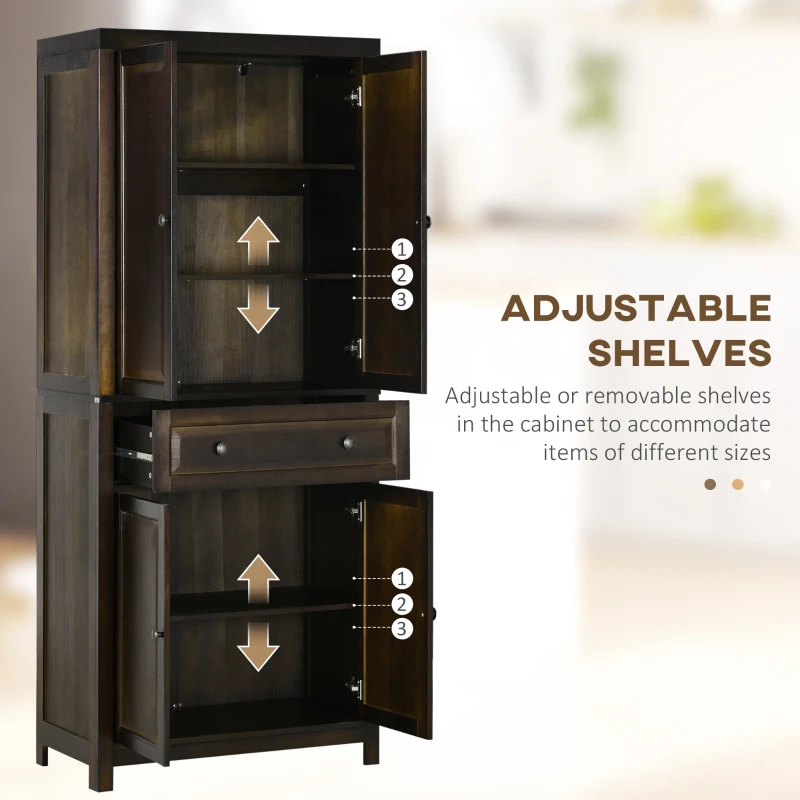 HOMCOM 72.5" Pinewood Large Kitchen Pantry Storage Cabinet, Freestanding Cabinets with Doors and Shelves, Dining Room