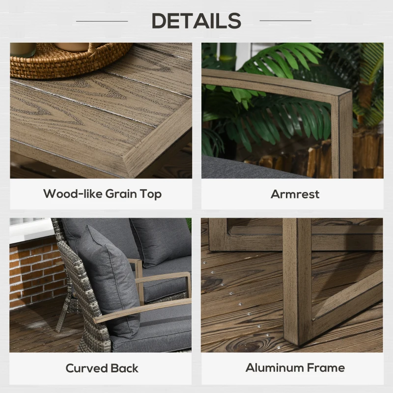 Outsunny 4 Piece Wicker Patio Furniture Set with 2 Rocking Chairs, Loveseat Sofa, Outdoor PE Rattan Conversation Set with Cushions, Aluminum Table for Porch, Poolside, Dark Gray