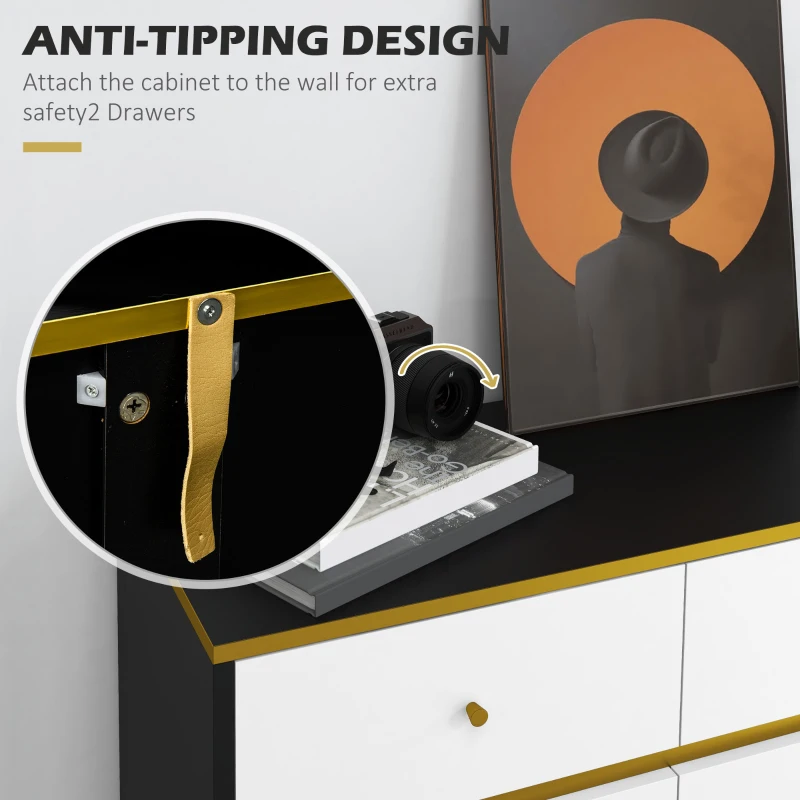 HOMCOM Accent Cabinet, Modern Buffet Sideboard with High Gloss Doors, Drawers and Pine Wood Legs for Living Room, White