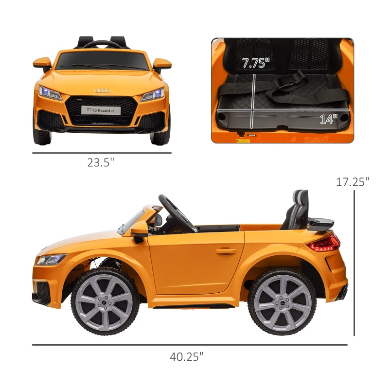 Aosom 6V Kids Electric Ride On Car, Licensed Audi TT RS with Suspension System and Remote Control, Horn, 5 Songs, Lights, MP3 Player - Yellow(m-3)