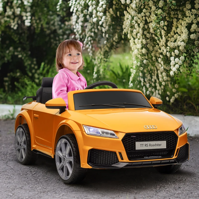 Aosom 6V Kids Electric Ride On Car, Licensed Audi TT RS with Suspension System and Remote Control, Horn, 5 Songs, Lights, MP3 Player - Yellow(m-2)