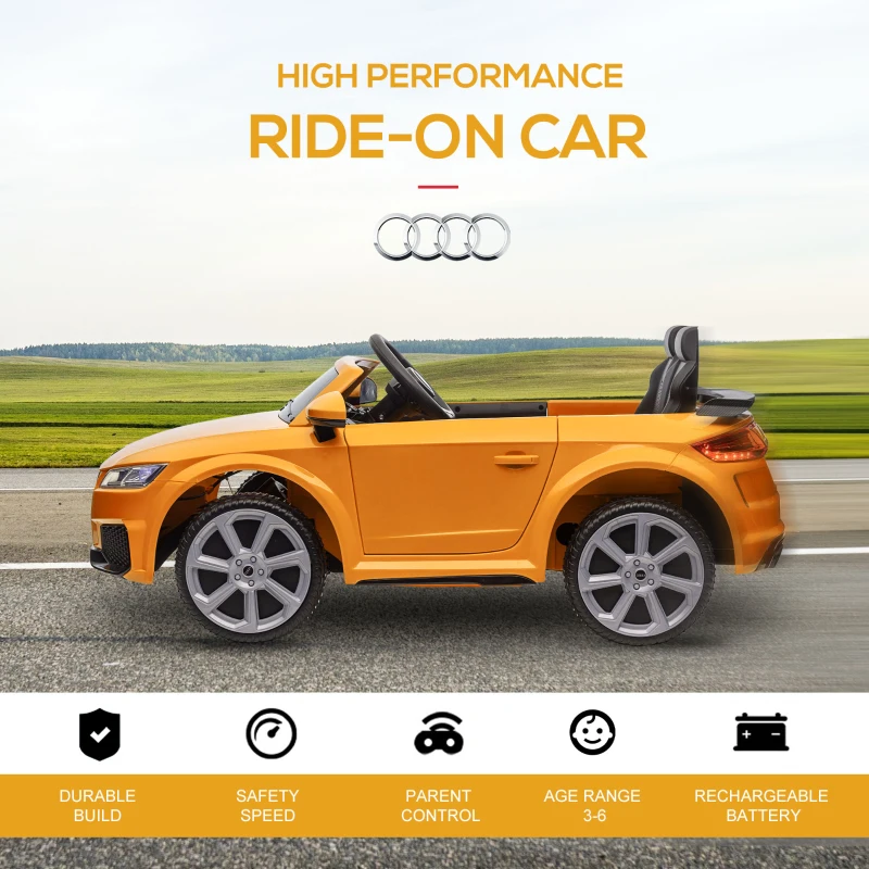 Aosom 6V Kids Electric Ride On Car, Licensed Audi TT RS with Suspension System and Remote Control, Horn, 5 Songs, Lights, MP3 Player - Yellow(m-6)