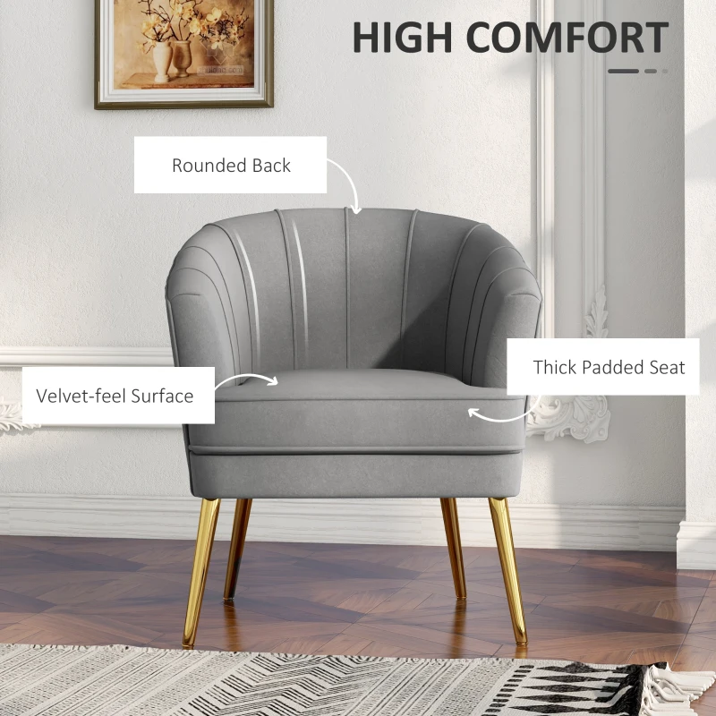 HOMCOM Fabric Armchair, Modern Accent Chair with Gold Metal Legs for Living Room, Bedroom, Home Office, Grey