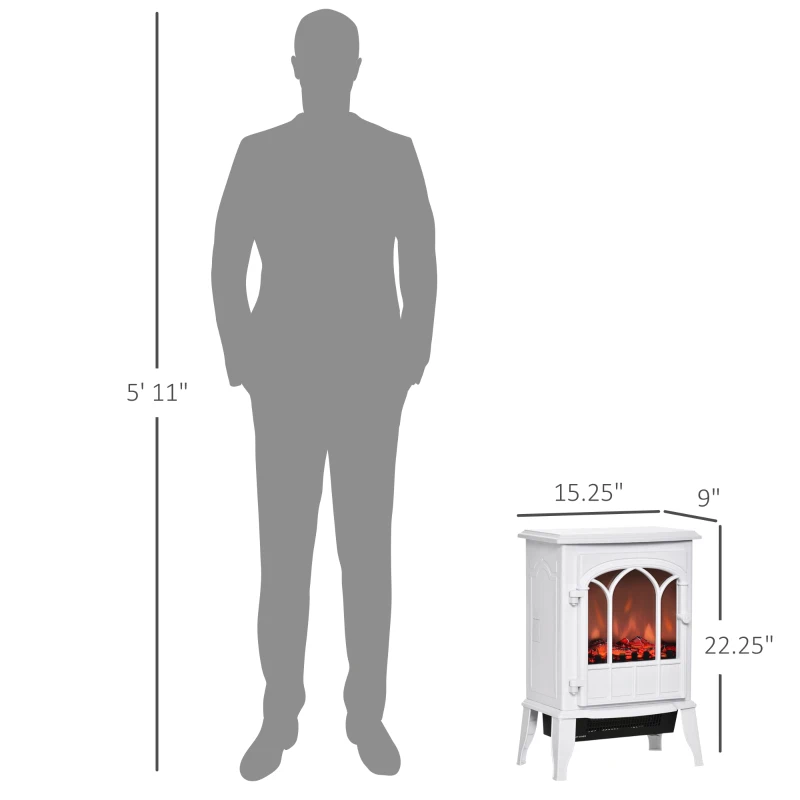 HOMCOM Modern Electric Fireplace, Free Standing Electric Fire with Realistic LED Flame, 750W/1500W, White