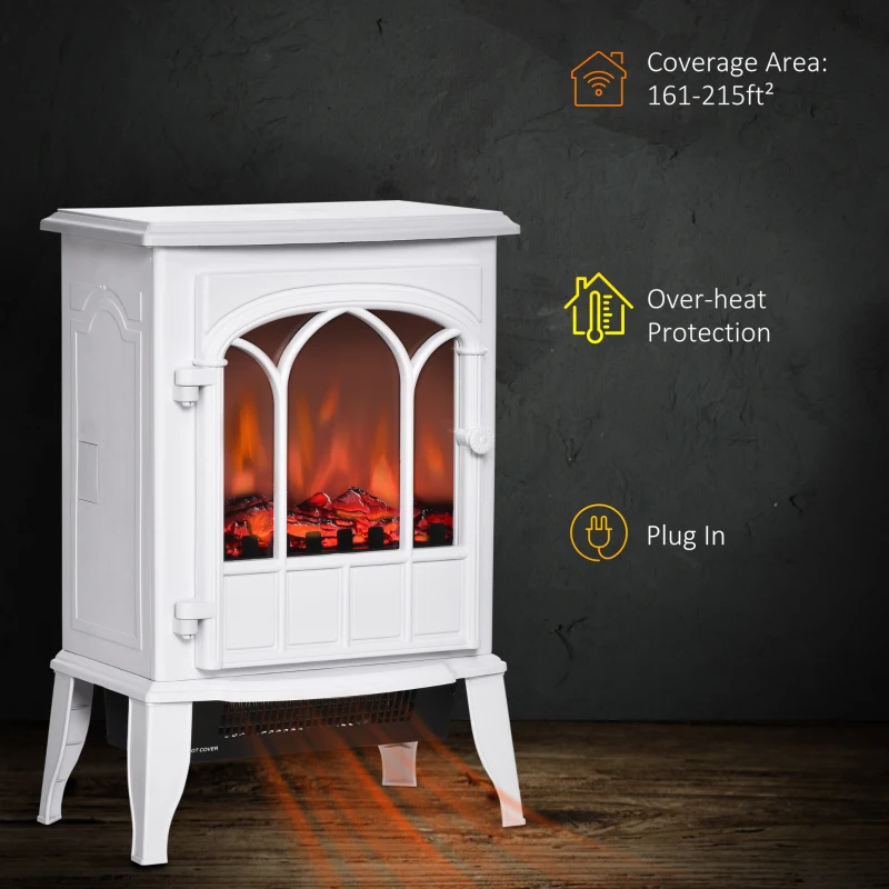 HOMCOM Modern Electric Fireplace, Free Standing Electric Fire with Realistic LED Flame, 750W/1500W, White