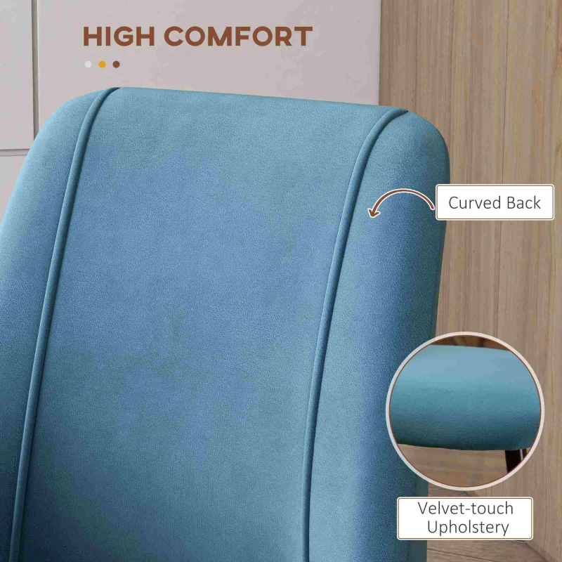 HOMCOM Upholstered Dining Chairs Set of 4, Velvet Accent Chair with Back and Wood-grain Steel Leg for Kitchen, Blue