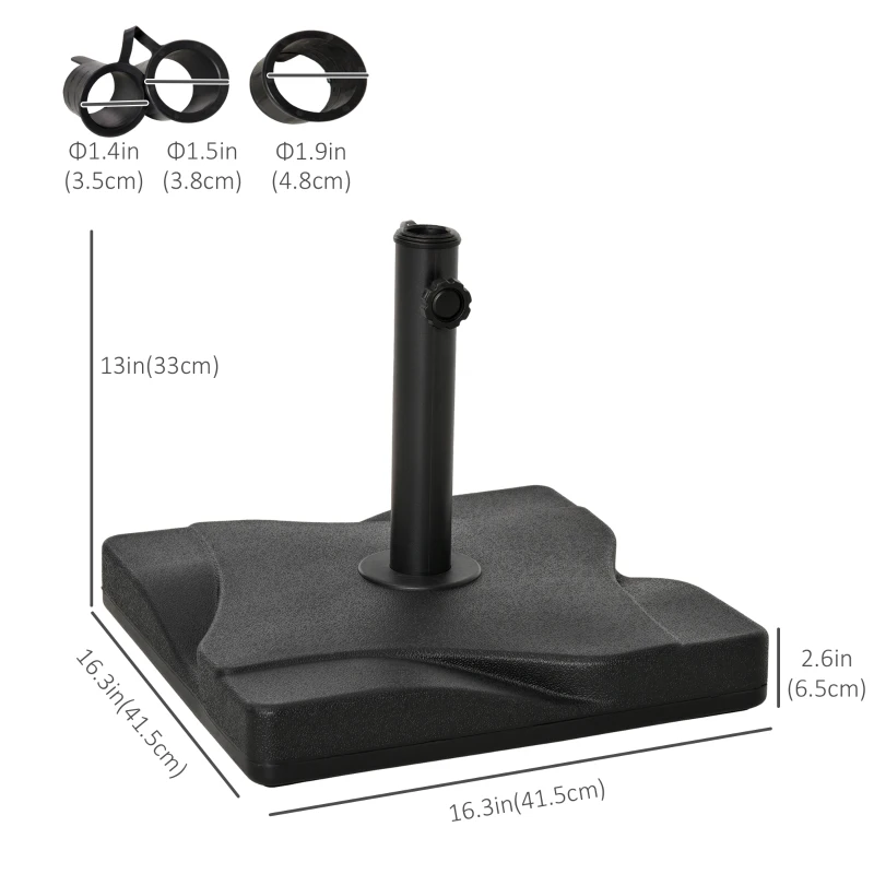 Outsunny 44lbs Square Cement Patio Umbrella Base Stand, Outdoor Garden Parasol Base Umbrella Weight Stand Holder Fits Φ1.3", Φ1.5" and Φ2.0" Pole - Black