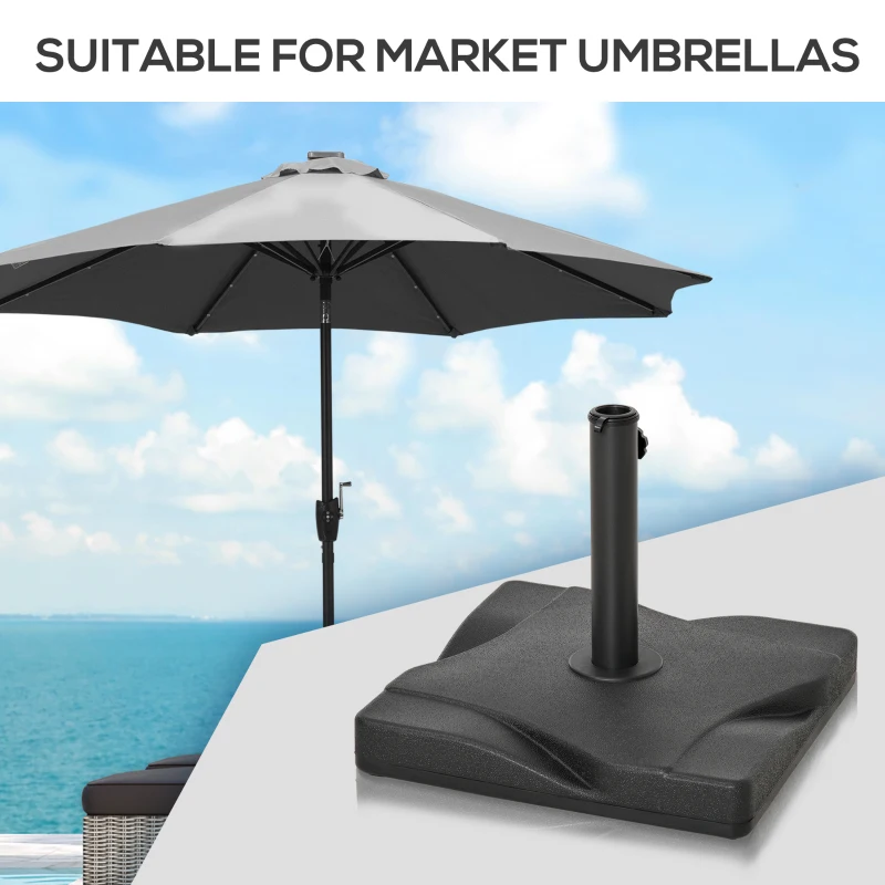 Outsunny 44lbs Square Cement Patio Umbrella Base Stand, Outdoor Garden Parasol Base Umbrella Weight Stand Holder Fits Φ1.3", Φ1.5" and Φ2.0" Pole - Black