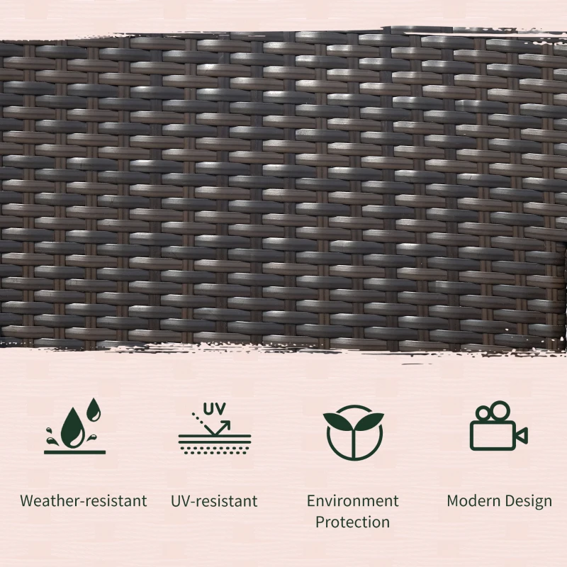 Outsunny 2 Seat Rattan Wicker Chair Garden Bench with Tea Table Backyard All Weather Padded Seat, Brown