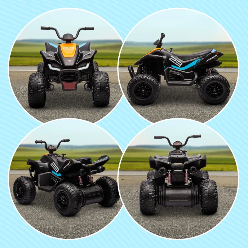 Aosom Mclaren MCL 35 Liveries Licensed 12V 7AH Kids ATV Quad, 4 Wheeler Battery Powered Electric Vehicle with Slow Start, Music MP3, Headlights, Suspension Wheel, Black