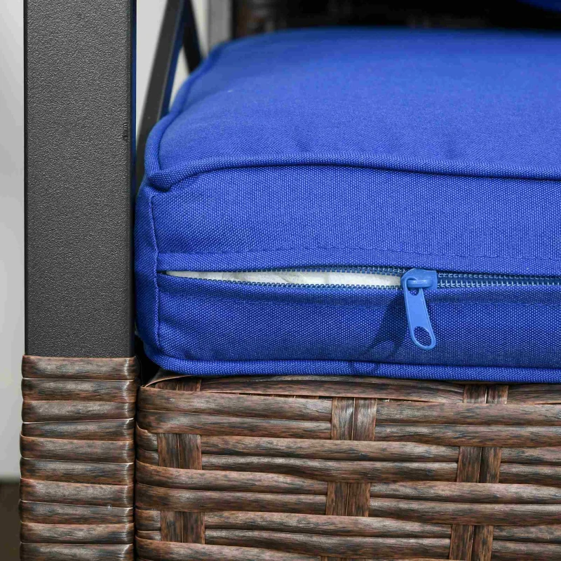 Outsunny 3 Piece Patio Rocking Chair Set, Outdoor Wicker Bistro Set with 2 Oversize Cushioned Porch Rockers and 2 Tier Coffee Table for Garden, Porch, Backyard, Blue