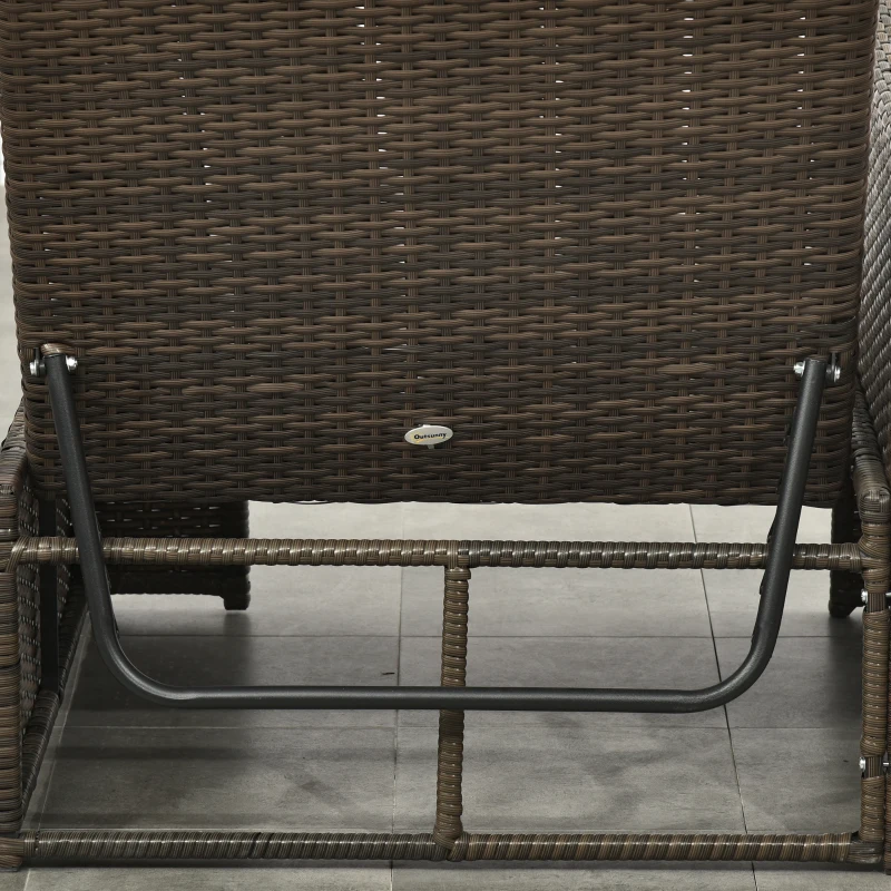 Outsunny 5 Pieces Wicker Patio Furniture Set with Cushions, Outdoor PE Rattan Sofa Set w/ Adjustable Chaise Lounge Chair, Storage Coffee Table, Ottomans, Dark Grey