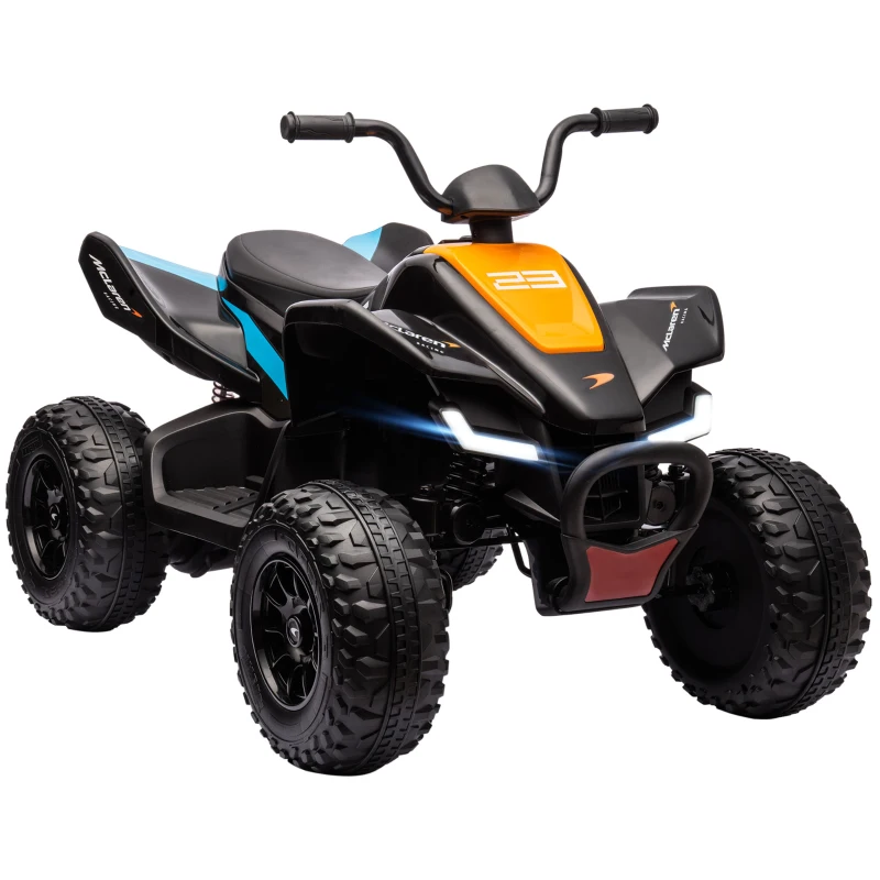 Aosom Mclaren MCL 35 Liveries Licensed 12V 7AH Kids ATV Quad, 4 Wheeler Battery Powered Electric Vehicle with Slow Start, Music MP3, Headlights, Suspension Wheel, Black
