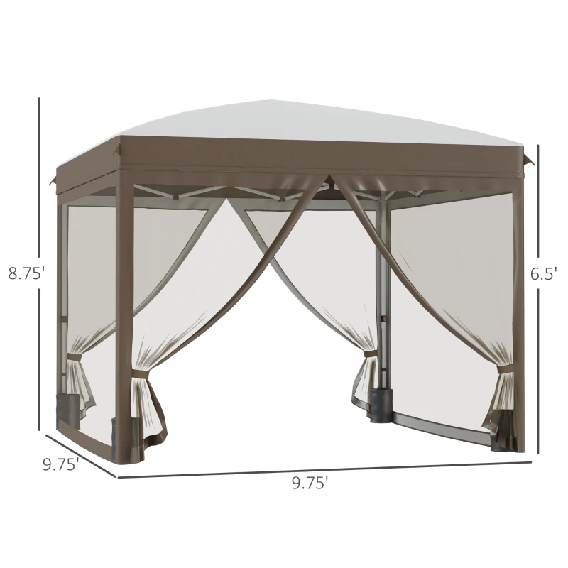 Outsunny 10' x 10' Pop Up Canopy Tent with Netting, Instant Sun Shelter, Tents for Parties, Height Adjustable, with Wheeled Carry Bag and 4 Sand Bags for Outdoor, Garden, Patio, Cream