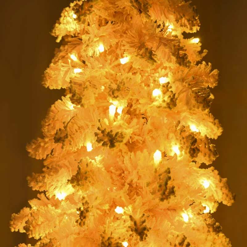 HOMCOM 7' Flocked Christmas Trees, Pencil Prelit Artificial Christmas Tree with Snow Downswept Branches, Pink