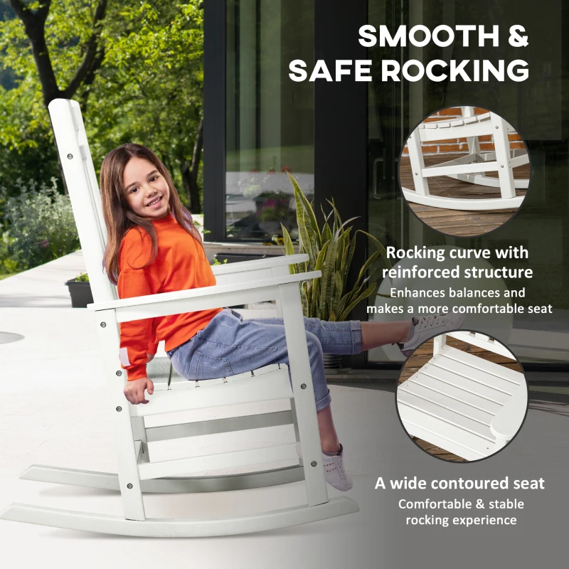 Outsunny Outdoor Rocking Chair, All Weather-Resistant HDPE Rocking Patio Chairs with Rustic High Back, Armrests, Oversized Seat and Slatted Backrest, 350lbs Weight Capacity, Light Gray