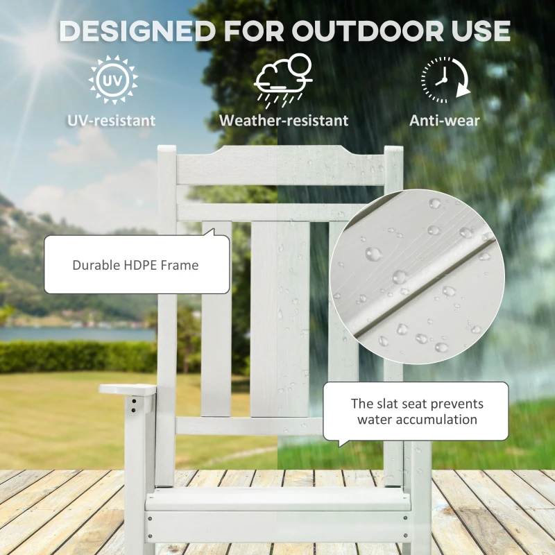 Outsunny Outdoor Rocking Chair, All Weather-Resistant HDPE Rocking Patio Chairs with Rustic High Back, Armrests, Oversized Seat and Slatted Backrest, 350lbs Weight Capacity, Light Gray